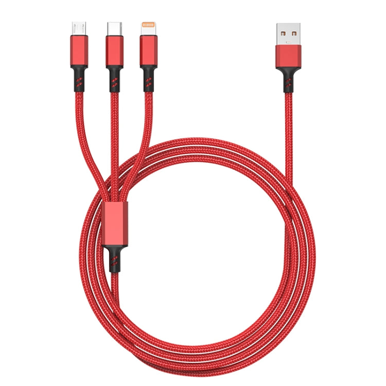 Prise Orange 3A 3 en 1 USB vers Type C / 8 Broches / Micro USB Câble de Charge Rapide Longueur du câble : 1,2 m (Rouge)