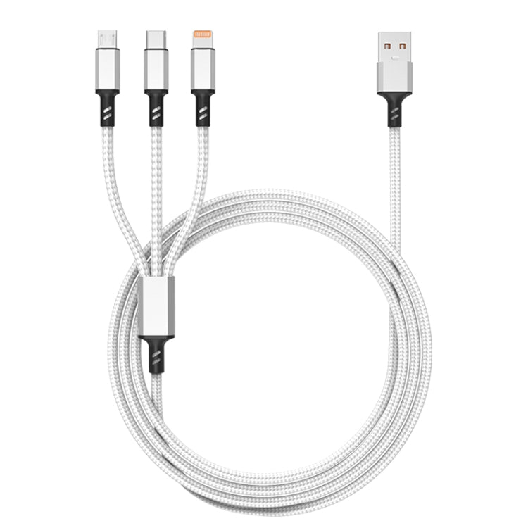 Enchufe naranja 3A 3 en 1 USB a Tipo C / 8 Pines / Micro USB Cable de Carga Rápida longitud del Cable: 1.2 m (Plata)