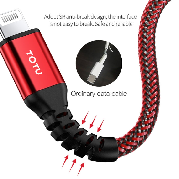 Totudesign BPDA-03 Aurora Series USB-C / Type-C a 8 Pines PD Cable de Datos trenzado con certificación MFI de Carga Rápida longitud: 1 m (Rojo)