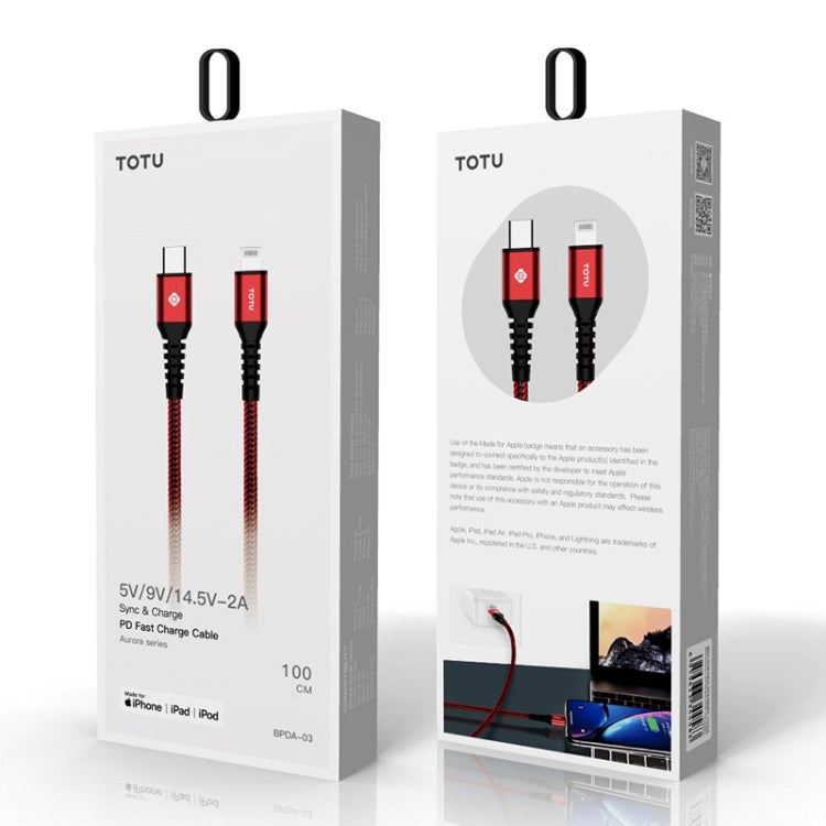 Totudesign BPDA-03 Aurora Series USB-C / Type-C to 8 Pin PD Fast Charging MFI Certified Braided Data Cable Length: 1m (Red)