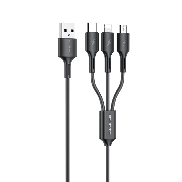 WK WDC-137 3 en 1 USB a Micro USB / 8 PIN + USB-C / TYPE-C 3A Cable de Carga Rápida (Negro)