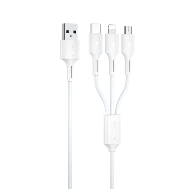 WK WDC-137 3 en 1 USB a Micro USB / 8 PIN + USB-C / Tipo C 3A Cable de Carga Rápida (Blanco)