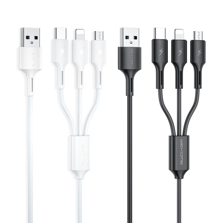 WK WDC-137 Câble de charge rapide 3 en 1 USB vers Micro USB / 8 broches + USB-C / Type C 3A (Blanc)