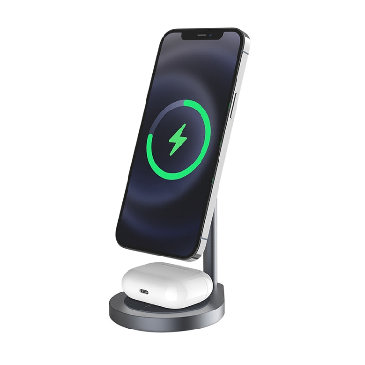 Wiwu Power Air X25 2 in 1 Magnetic Wireless Charger Dock for Mobile Phones and Airpods (Grey)