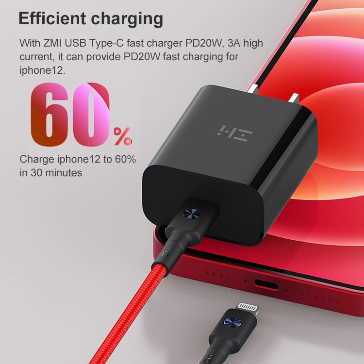 Original Xiaomi youpin zmi al873k PD 20W USB-C / Type-C TO 8 PIN MFI CERTIFICATION Braided Data Cable Cable length: 1M (Black)