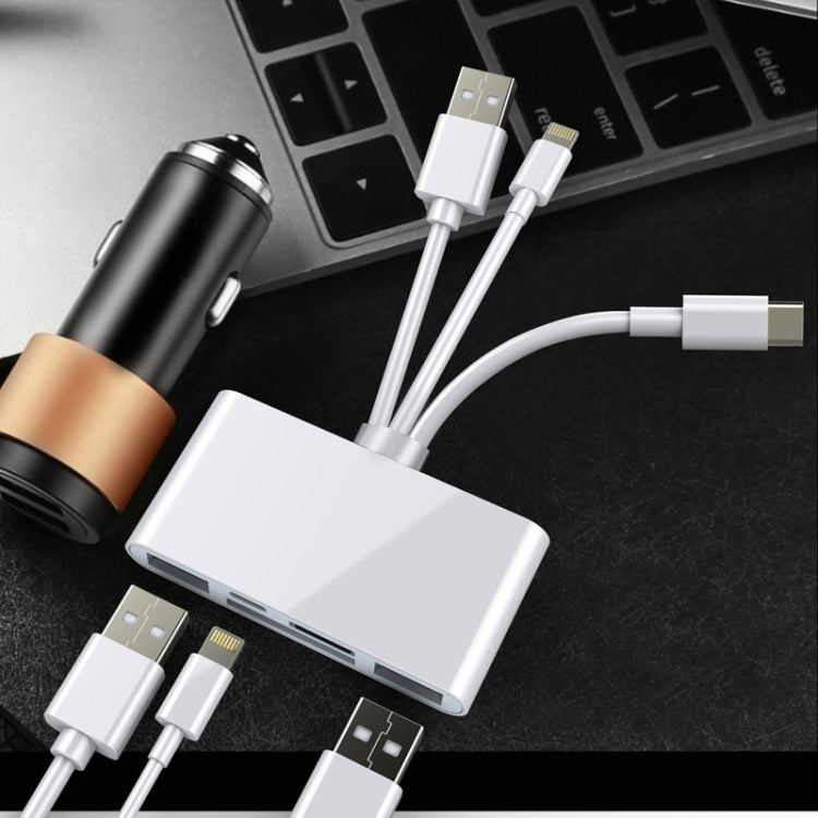NK-1032 Pro 5 en 1 8 broches + Type-C / USB-C + USB + Carte TF + Adaptateur de lecteur de caméra multifonction pour carte SD
