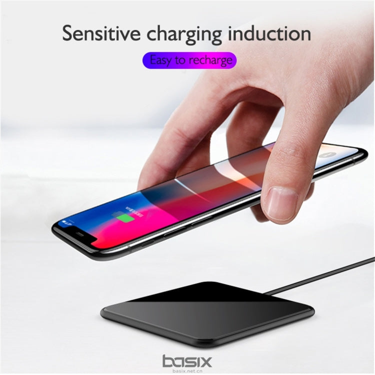 Basix C2 10W Chargeur sans fil à charge rapide avec surface miroir carrée en métal ultra-mince (noir)