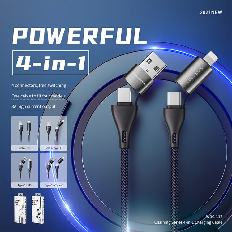 WK WDC-112 4 IN 1 Type-C / USB-C + USB + 8 PIN Multifunction Exchange Charging Cable (Argent)