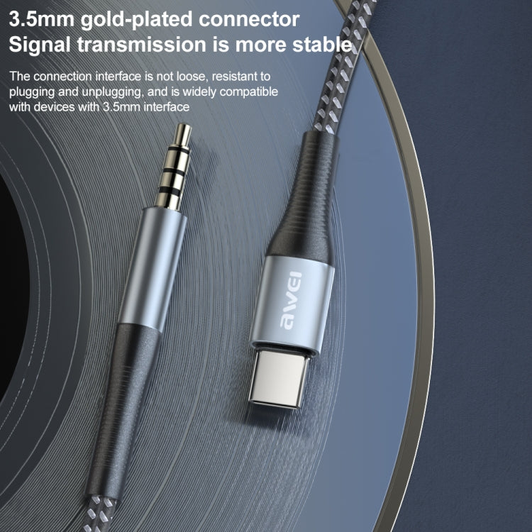 Awei CL-116T Tipo-C / USB-C a 3.5 mm Cable de Audio de alta fidelidad (Gris Negro)