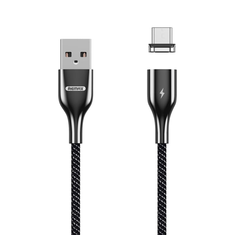 Remax RC-158m 3A Interface USB vers Micro USB Chargement + Transmission Attraction magnétique Câble de données tressé bicolore en polyester Longueur du câble : 1 m (Noir)