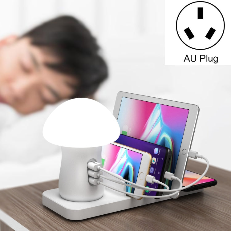 HQ-UD12 Universal 4 in 1 40W QC3.0 3 USB Ports + Wireless Charger Mobile Phone Charging Station with Mushroom LED Light Length: 1.2m AU Plug (White)