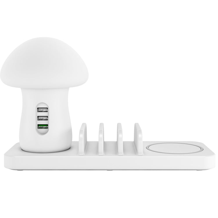 HQ-UD12 Universal 4 in 1 40W QC3.0 3 USB Ports + Wireless Charger Mobile Phone Charging Station with Mushroom LED Light Length: 1.2m AU Plug (White)