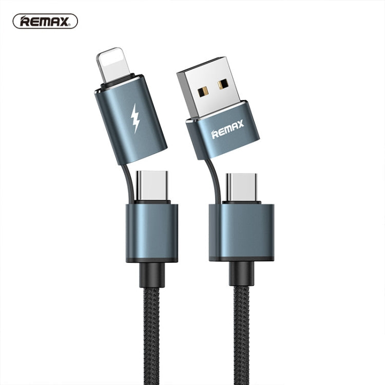 Remax RC-020T 2.4A AURORA Serie 4 en 1 8 PIN + USB +2 x Cable de Carga SNYC longitud del Cable: 1M (Negro)