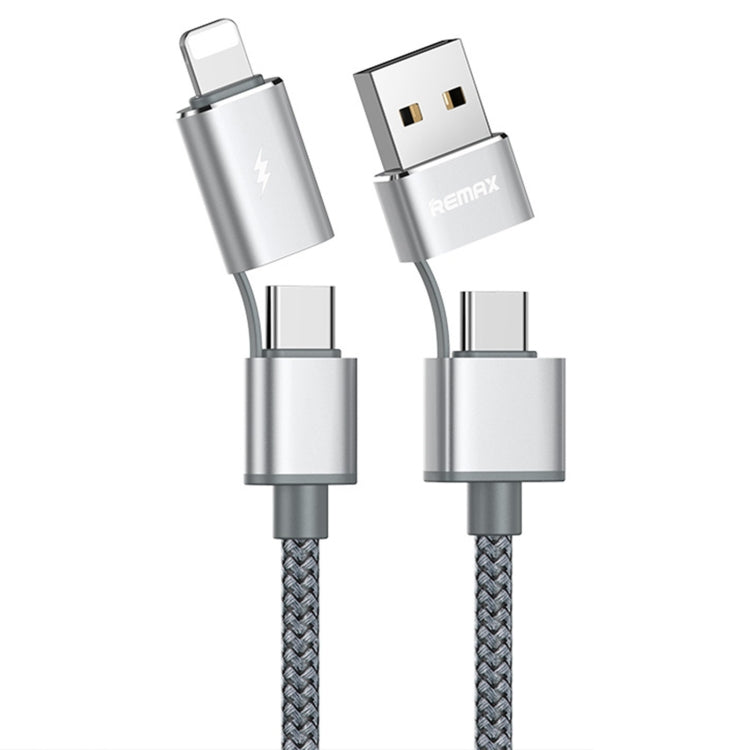 Remax RC-020T 2.4A AURORA Series 4 in 1 8 Pin + USB +2 x Type-C SNYC Charging Cable Cable length: 1m (Silver)