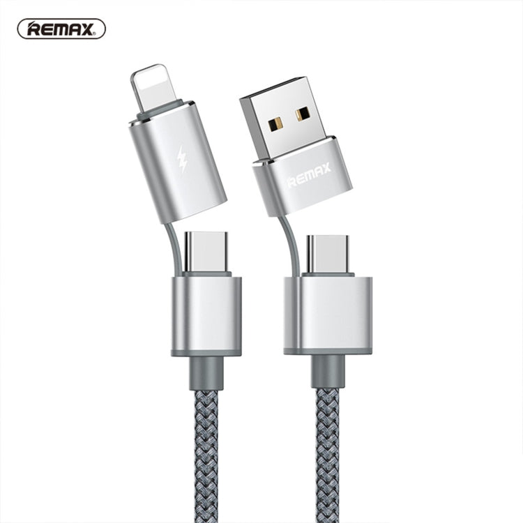 Remax RC-020T 2.4A AURORA Serie 4 en 1 8 Pin + USB +2 x Cable de Carga Tipo-C SNYC longitud del Cable: 1m (Plata)
