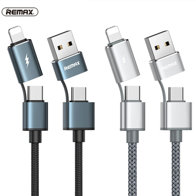 Remax RC-020T 2.4A AURORA Series 4 en 1 8 broches + USB + 2 x Type-C SNYC Câble de charge Longueur du câble : 1 m (Argent)