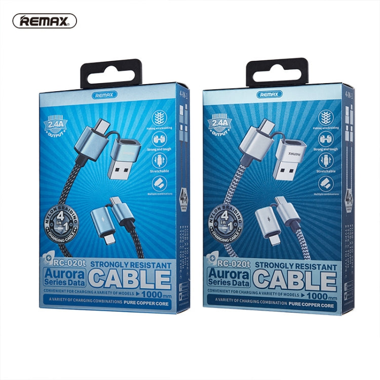 Remax RC-020T 2.4A série AURORA 4 en 1 8 broches + USB + 2 x câble de charge SNYC Longueur du câble : 1 m (noir)