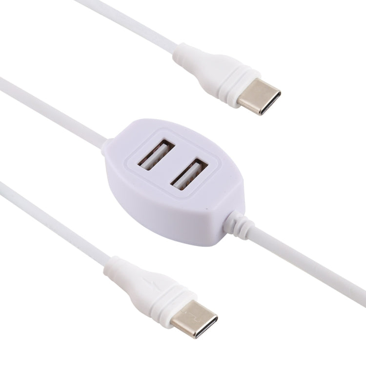 2.4A USB Male to USB-C / Type-C Male Interface Fast Charging Data Cable with 2 USB Female interfaces Length: 1.2m (White)