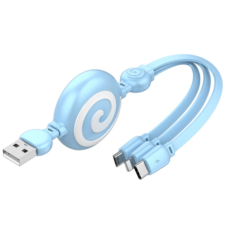 SJX-CB04 5A USB a 8 Pines + USB-C / Type-C + Micro USB 3 en 1 Cable de Datos de Carga Rápida retráctil (Azul)