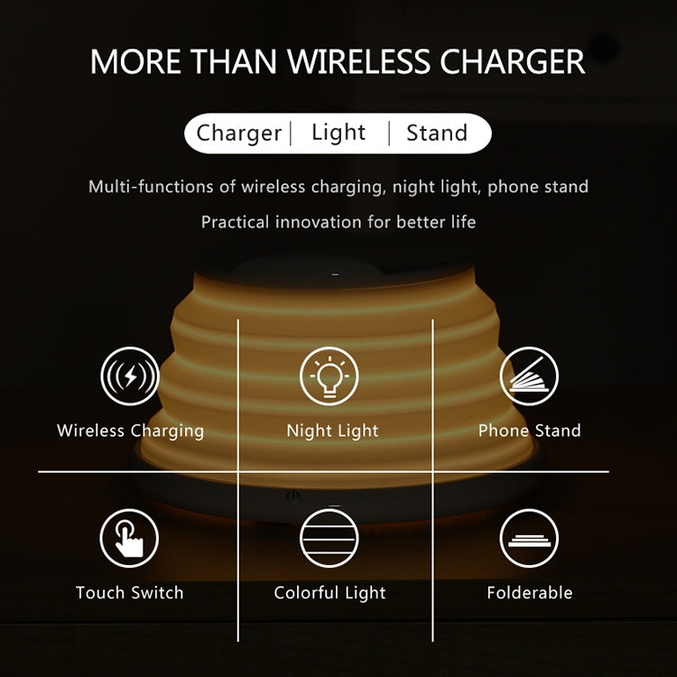 Support de téléphone chargeur sans fil standard S18 multifonction 10W Max Qi avec lumière d'ambiance colorée (gris)