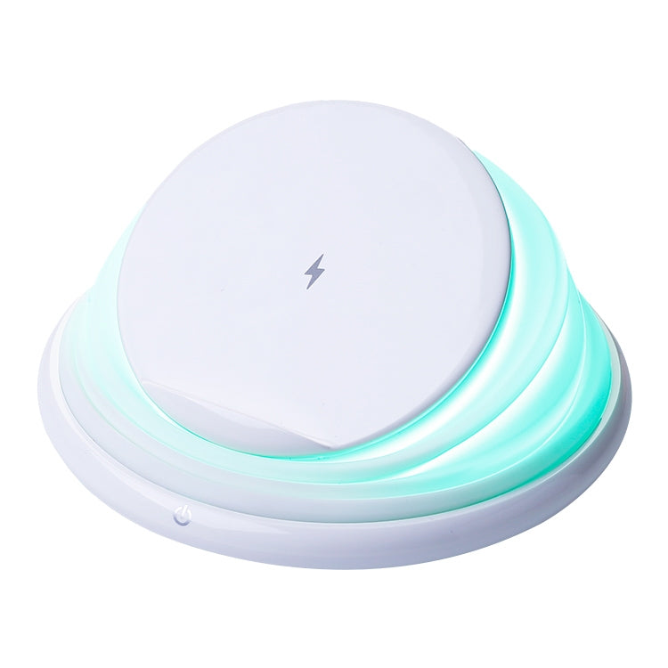 Support de téléphone chargeur sans fil standard S18 multifonction 10W Max Qi avec lumière d'ambiance colorée (blanc)