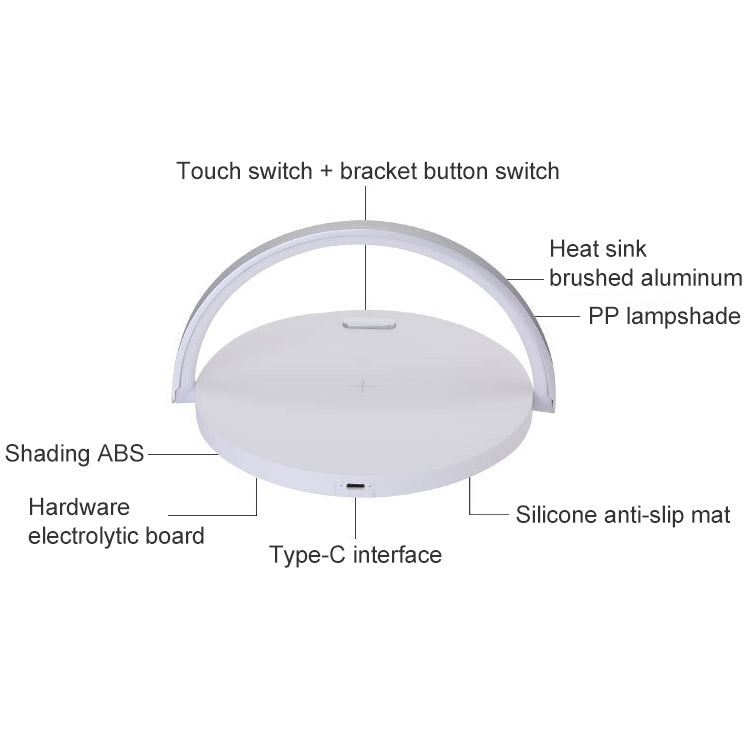 S21 Multifonction 10W Max Qi Standard Chargeur Sans Fil Support de Téléphone Lampe de Table 3 en 1 (Blanc)