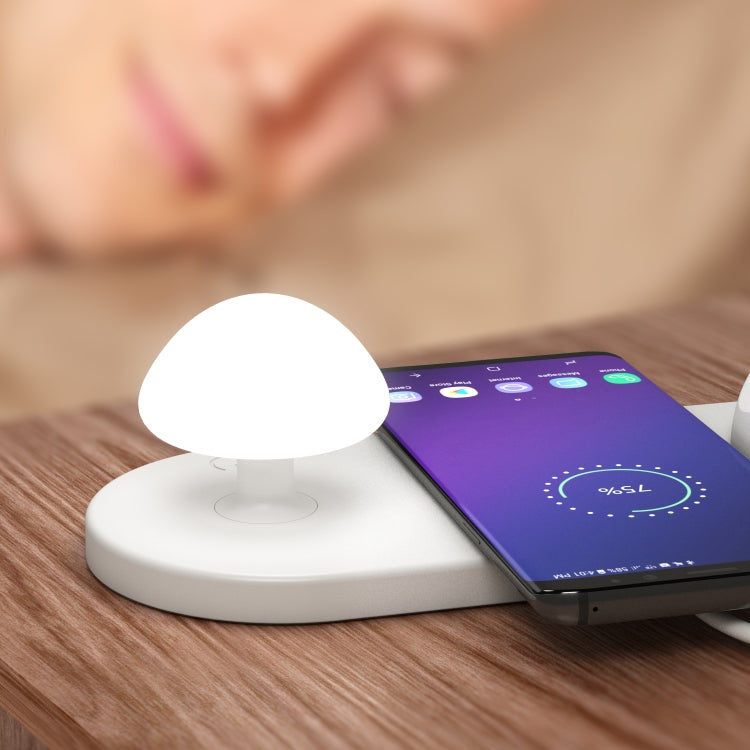 HQ-UD11 10W 4 in 1 Mobile Phone Fast Wireless Charger with Mushroom LED Light and Phone Holder Length: 1.2m (White)
