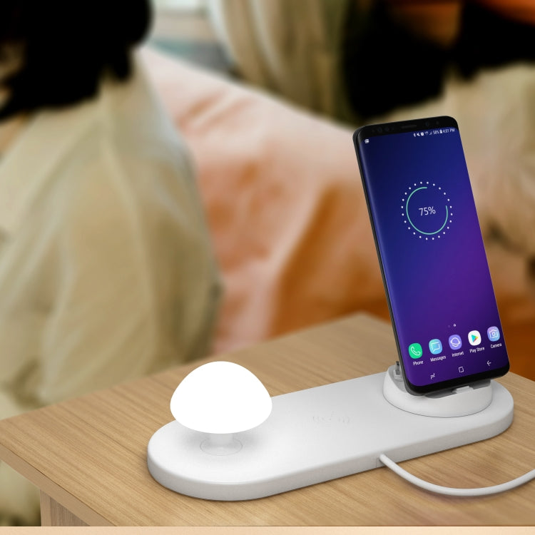 HQ-UD11 10W 4 in 1 Mobile Phone Fast Wireless Charger with Mushroom LED Light and Phone Holder Length: 1.2m (White)