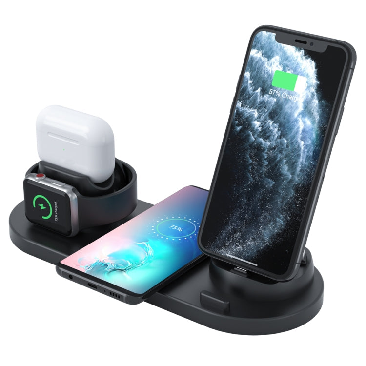 HQ-UD15 Chargeur sans fil 6 en 1 amélioré pour iPhone Apple Watch AirPods et autres téléphones Android (Noir)