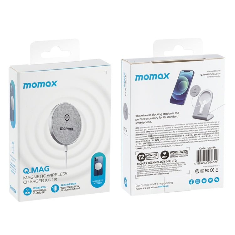 Momax UD19 Q.MAG Ultra-Thin Magsafe Fast Charging Wireless Charger (Grey)