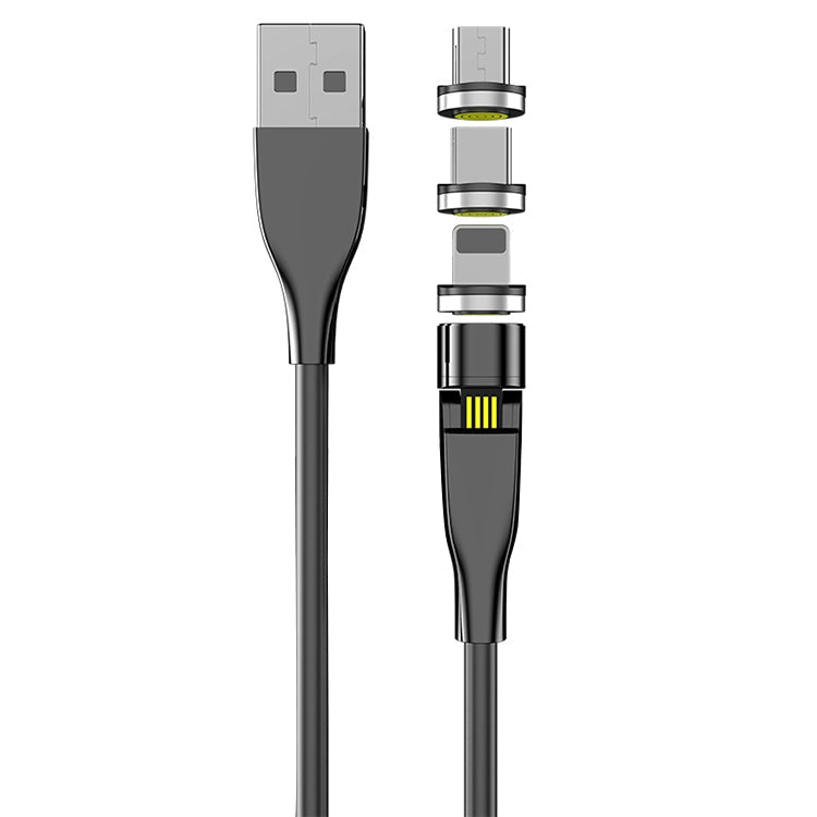 1m 3A Max USB auf 8 Pin + USB-C / Type-C + Micro USB 540 Grad drehbares magnetisches Ladekabel (Schwarz)