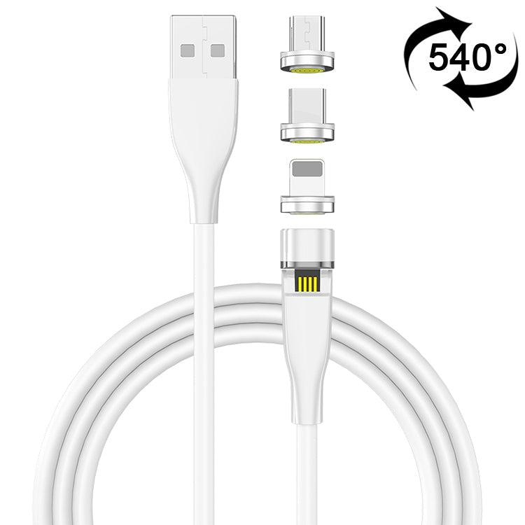 1m 3A Max USB vers 8 broches + USB-C / Type-C + Micro USB Câble de charge magnétique rotatif à 540 degrés (Blanc)