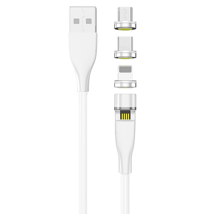 1m 3A Max USB zu 8 Pin + USB-C / Type-C + Micro USB 540 Grad drehbares magnetisches Ladekabel (Weiß)