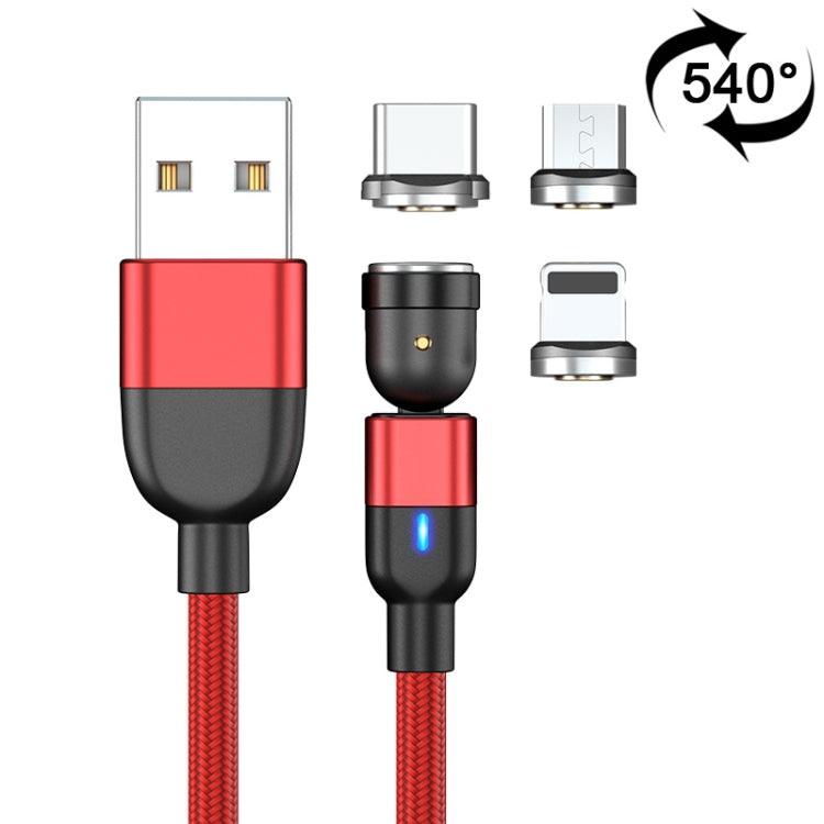 Sortie 1m 3A 3 en 1 USB vers 8 broches + USB-C / Type-C + Micro USB Câble de charge de synchronisation de données magnétique rotatif à 540 degrés (Rouge)