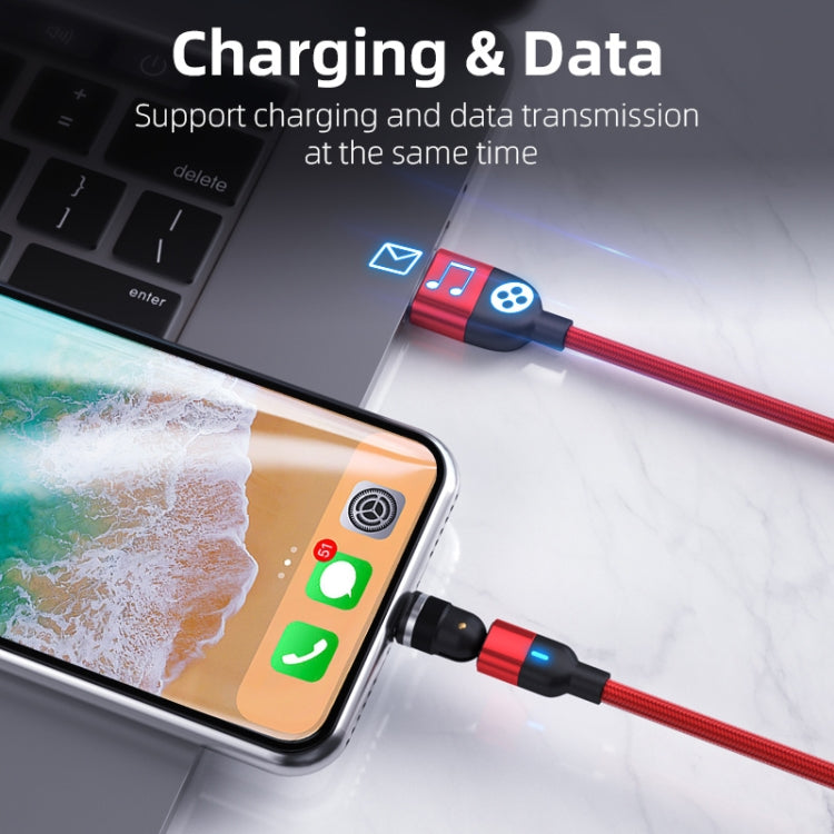 Output 1m 3A 3 in 1 USB to 8 Pin + USB-C / Type-C + Micro USB 540 Degree Rotatable Magnetic Data Sync Charging Cable (Red)
