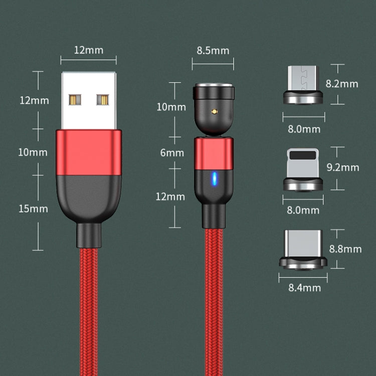 2m 3A Output 3 in 1 USB to 8 Pin + USB-C / Type-C + Micro USB 540 Degree Rotatable Magnetic Data Sync Charging Cable (Red)