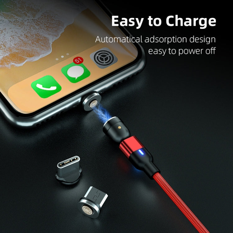 2m 3A Output 3 in 1 USB to 8 Pin + USB-C / Type-C + Micro USB 540 Degree Rotatable Magnetic Data Sync Charging Cable (Black)