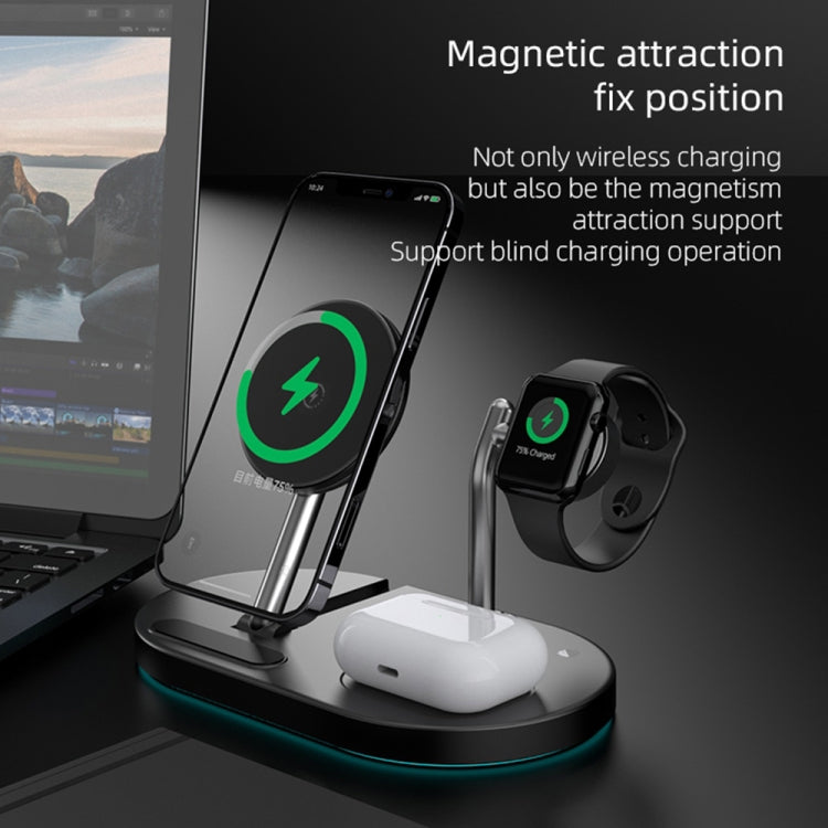 S20 4 in 1 15W Multifunctional Magnetic Wireless Charger with light light and holder for Mobile Phones / airpods (White)