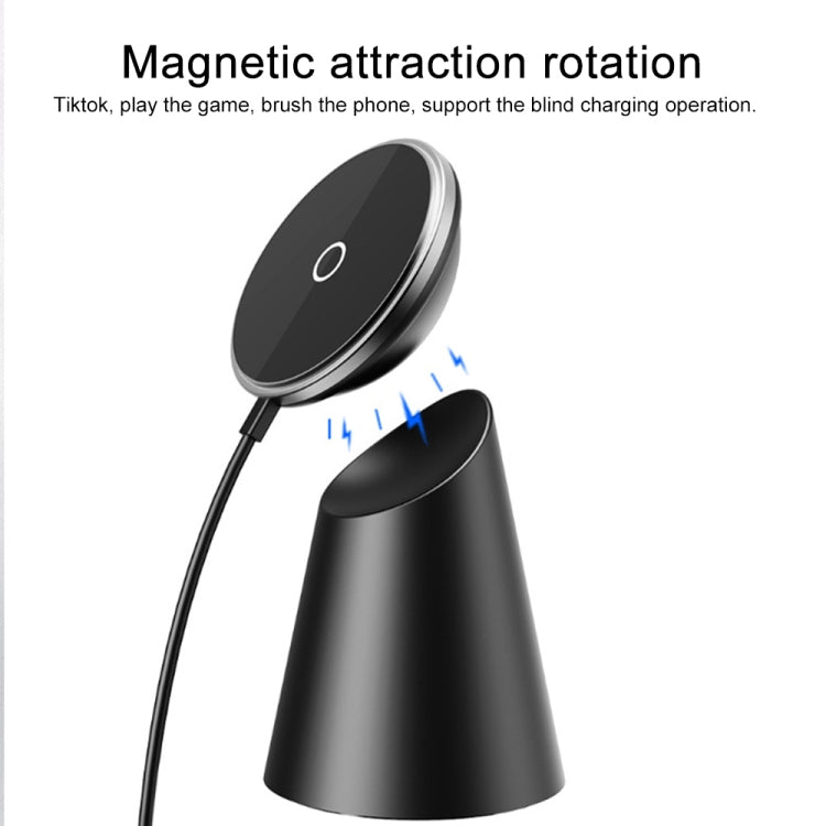 Y06 15W MAGSAFE Cargador Inalámbrico giratorio Magnético con función de soporte (Negro)