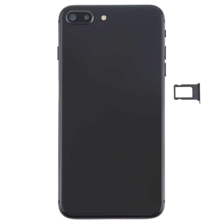 Battery Back Cover Assembly with Side Keys Vibrator Loudspeaker and Power Button + Volume Button Flex Cable and Card Tray for iPhone 8 Plus (Black)