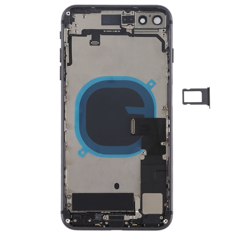 Battery Back Cover Assembly with Side Keys Vibrator Loudspeaker and Power Button + Volume Button Flex Cable and Card Tray for iPhone 8 Plus (Black)