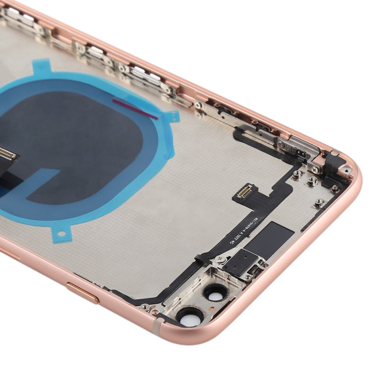 Battery Back Cover Assembly with Side Keys Vibrator Speaker and Power Button + Volume Button Flex Cable and Card Tray for iPhone 8 Plus (Rose Gold)