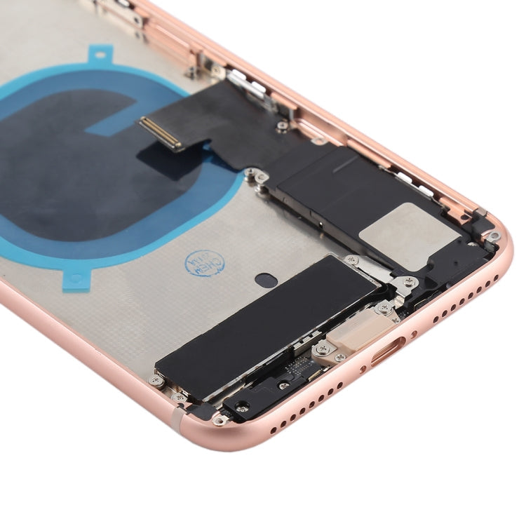 Coque arrière de batterie avec touches latérales, vibreur, haut-parleur et bouton d'alimentation + bouton de volume, câble flexible et plateau de carte pour iPhone 8 Plus (or rose)
