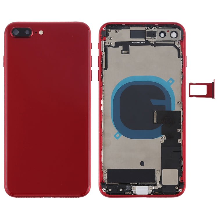Battery Back Cover Assembly with Side Keys Vibrator Loudspeaker and Power Button + Volume Button Flex Cable and Card Tray for iPhone 8 Plus (Red)