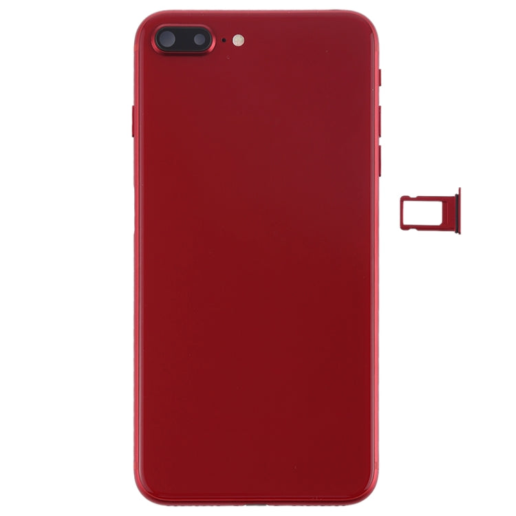 Battery Back Cover Assembly with Side Keys Vibrator Loudspeaker and Power Button + Volume Button Flex Cable and Card Tray for iPhone 8 Plus (Red)