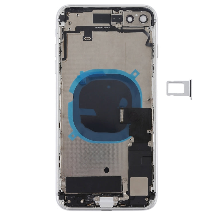 Battery Back Cover Assembly with Side Keys Vibrator Speaker and Power Button + Volume Button Flex Cable and Card Tray for iPhone 8 Plus (Silver)