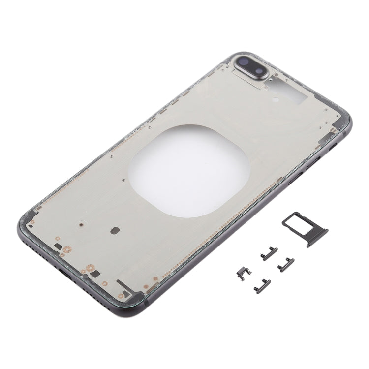 Carcasa Trasera Transparente con Lente de Cámara y Bandeja de Tarjeta SIM y Teclas Laterales Para iPhone 8 Plus (Negro)