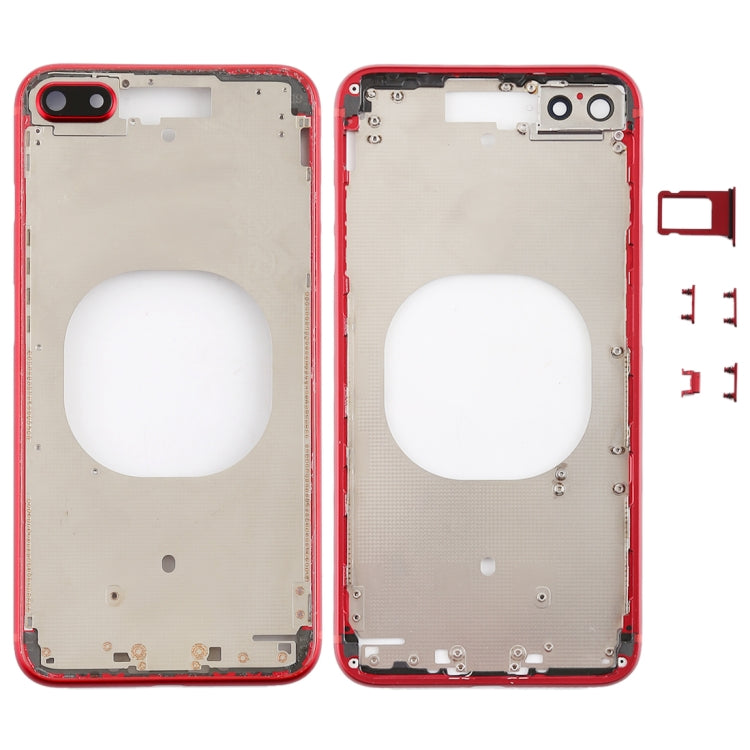 Carcasa Trasera Transparente con Lente de Cámara y Bandeja de Tarjeta SIM y Teclas Laterales Para iPhone 8 Plus (Rojo)