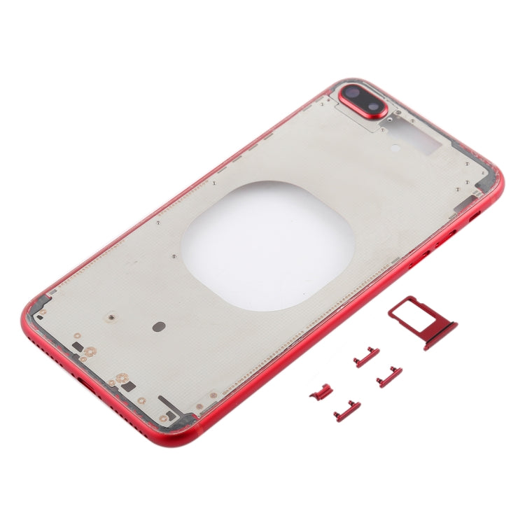 Coque arrière transparente avec objectif de caméra et plateau de carte SIM et touches latérales pour iPhone 8 Plus (rouge)
