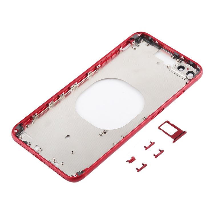 Coque arrière transparente avec objectif de caméra et plateau de carte SIM et touches latérales pour iPhone 8 Plus (rouge)